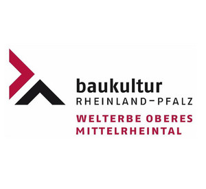 Logo roter und schwarzer Pfeil - Baukultur Rheinland-Pfalz - Welterbe Oberes Mittelrheintal